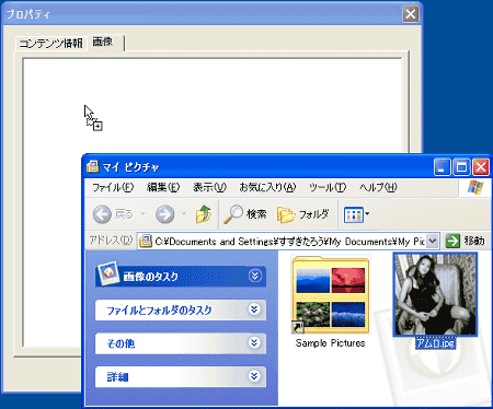 プロパティ 画面 → 画像 タブ